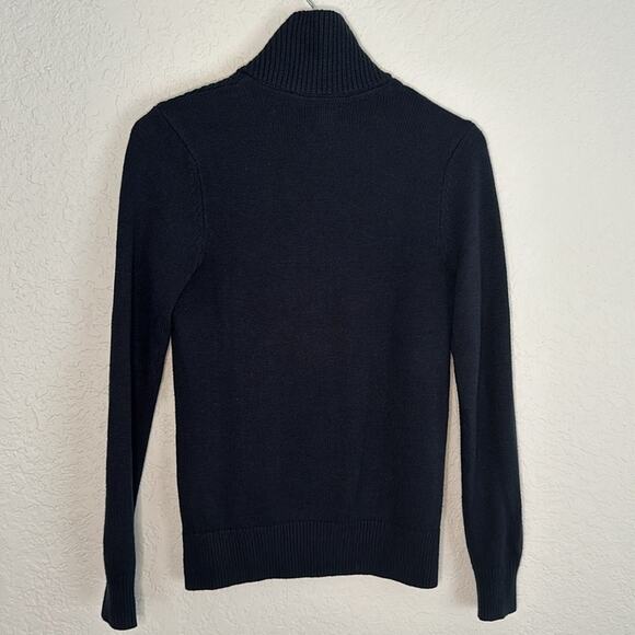NEW H&M Navy Blue Fisherman Sweater Shawl Collar Long Sleeve Fall XS Preppy Wool - Picture 6 of 7